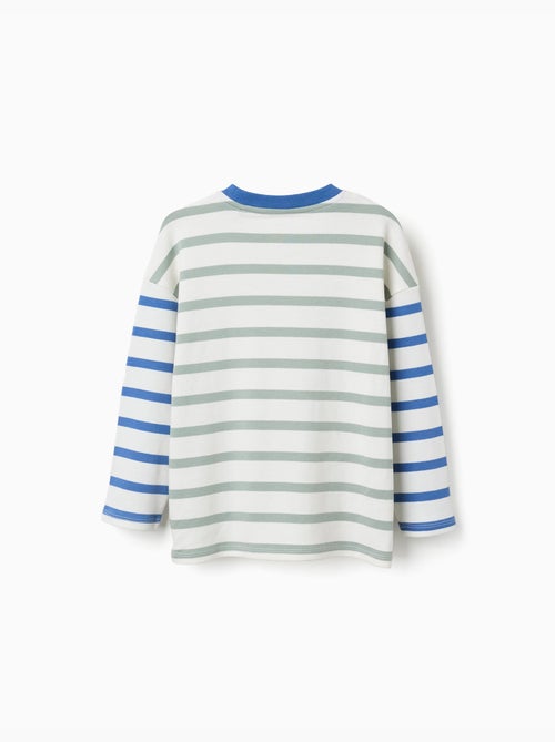 T-shirt en coton à manches longues à rayures - Kiabi
