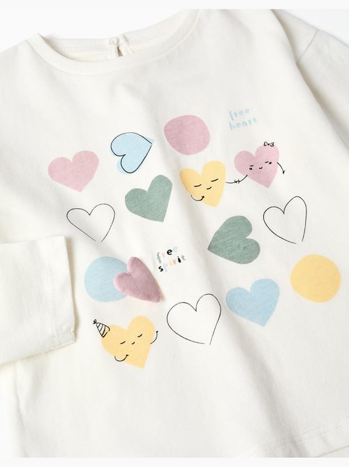 T-shirt en coton à manches longues avec cœurs imprimés - Kiabi