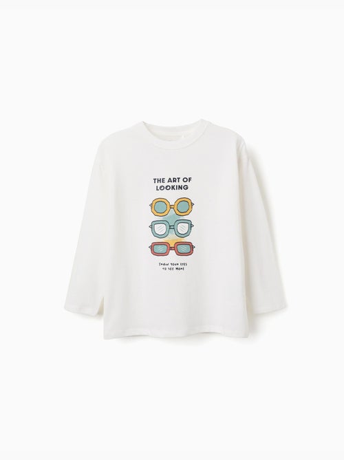 T-shirt en coton à manches longues avec imprimé Art of Looking - Kiabi
