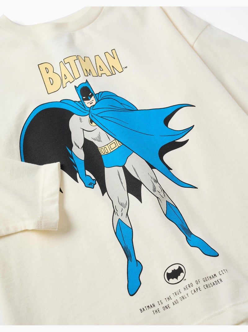 T-shirt en coton à manches longues avec imprimé batman Blanc - Kiabi