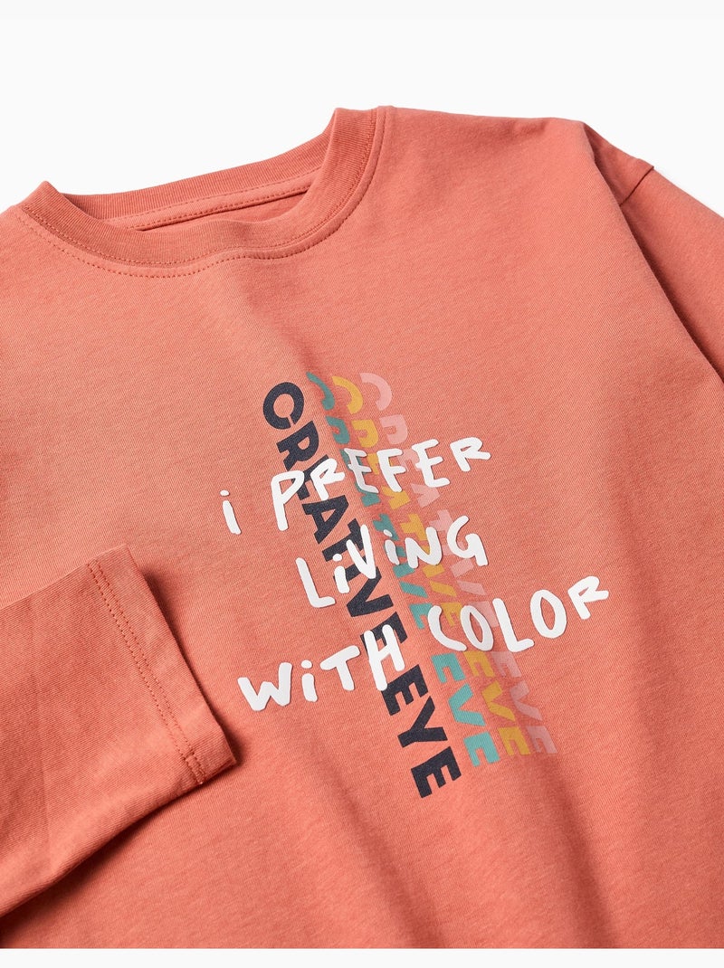 T-shirt en coton à manches longues avec imprimé Creative Eye Marron - Kiabi