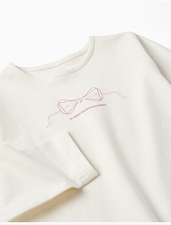 T-shirt en coton à manches longues avec imprimé et ourlet volanté