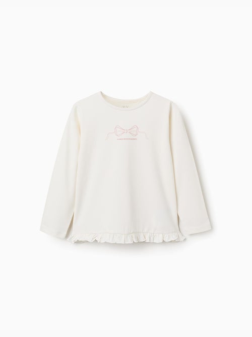 T-shirt en coton à manches longues avec imprimé et ourlet volanté - Kiabi