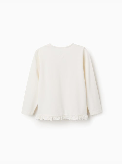 T-shirt en coton à manches longues avec imprimé et ourlet volanté - Kiabi