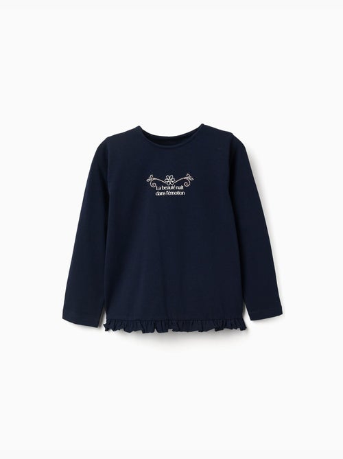 T-shirt en coton à manches longues avec imprimé et ourlet volanté - Kiabi