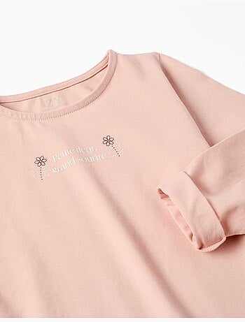 T-shirt en coton à manches longues avec imprimé et ourlet volanté