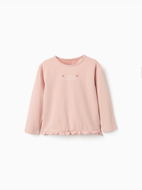T-shirt en coton à manches longues avec imprimé et ourlet volanté - Kiabi