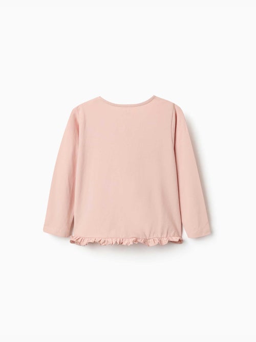 T-shirt en coton à manches longues avec imprimé et ourlet volanté - Kiabi