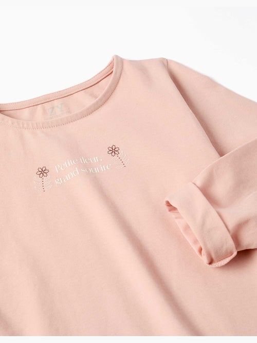 T-shirt en coton à manches longues avec imprimé et ourlet volanté - Kiabi