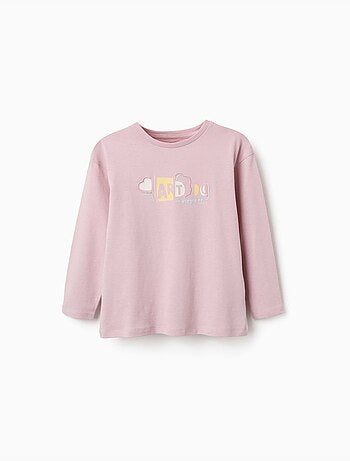 T-shirt en coton à manches longues avec imprimé et volants