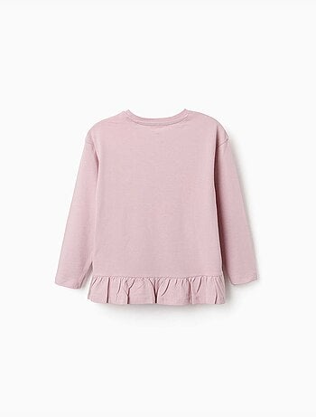 T-shirt en coton à manches longues avec imprimé et volants