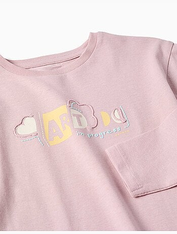 T-shirt en coton à manches longues avec imprimé et volants