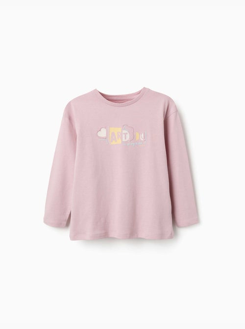 T-shirt en coton à manches longues avec imprimé et volants - Kiabi