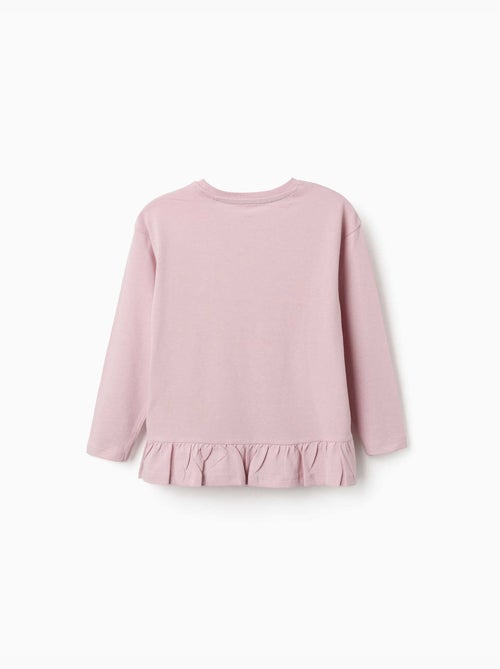 T-shirt en coton à manches longues avec imprimé et volants - Kiabi