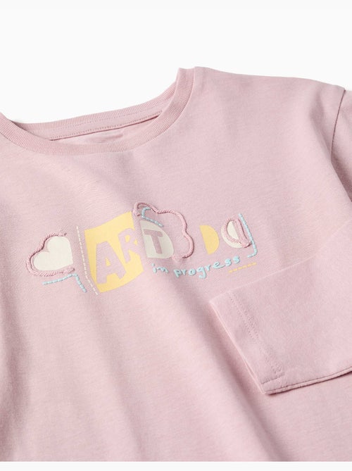 T-shirt en coton à manches longues avec imprimé et volants - Kiabi