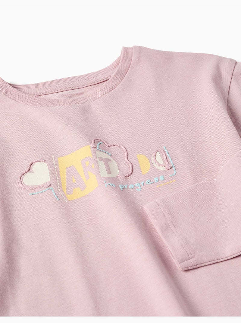 T-shirt en coton à manches longues avec imprimé et volants Mauve lilas - Kiabi