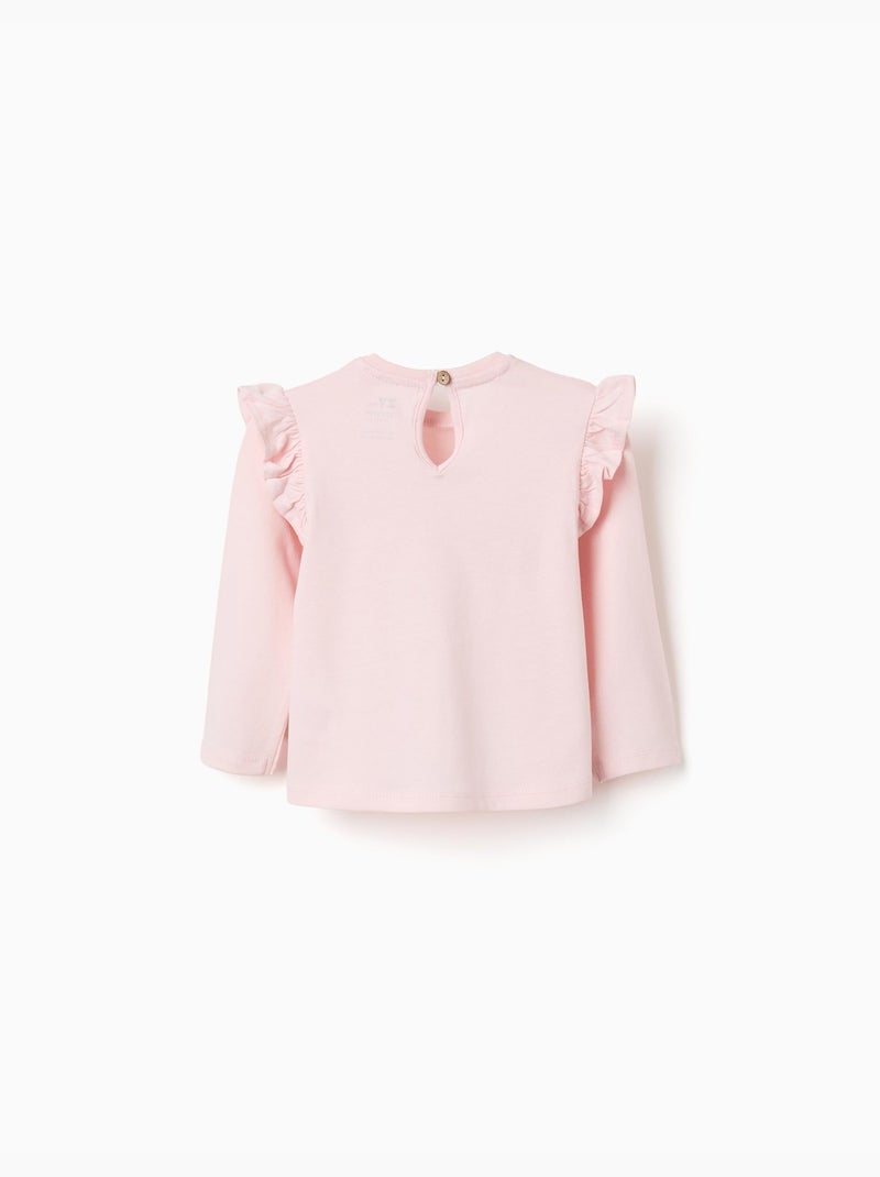 T-shirt en coton à manches longues avec imprimé fleurs Rose - Kiabi