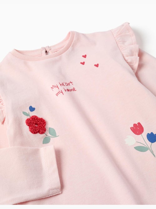 T-shirt en coton à manches longues avec imprimé fleurs - Kiabi