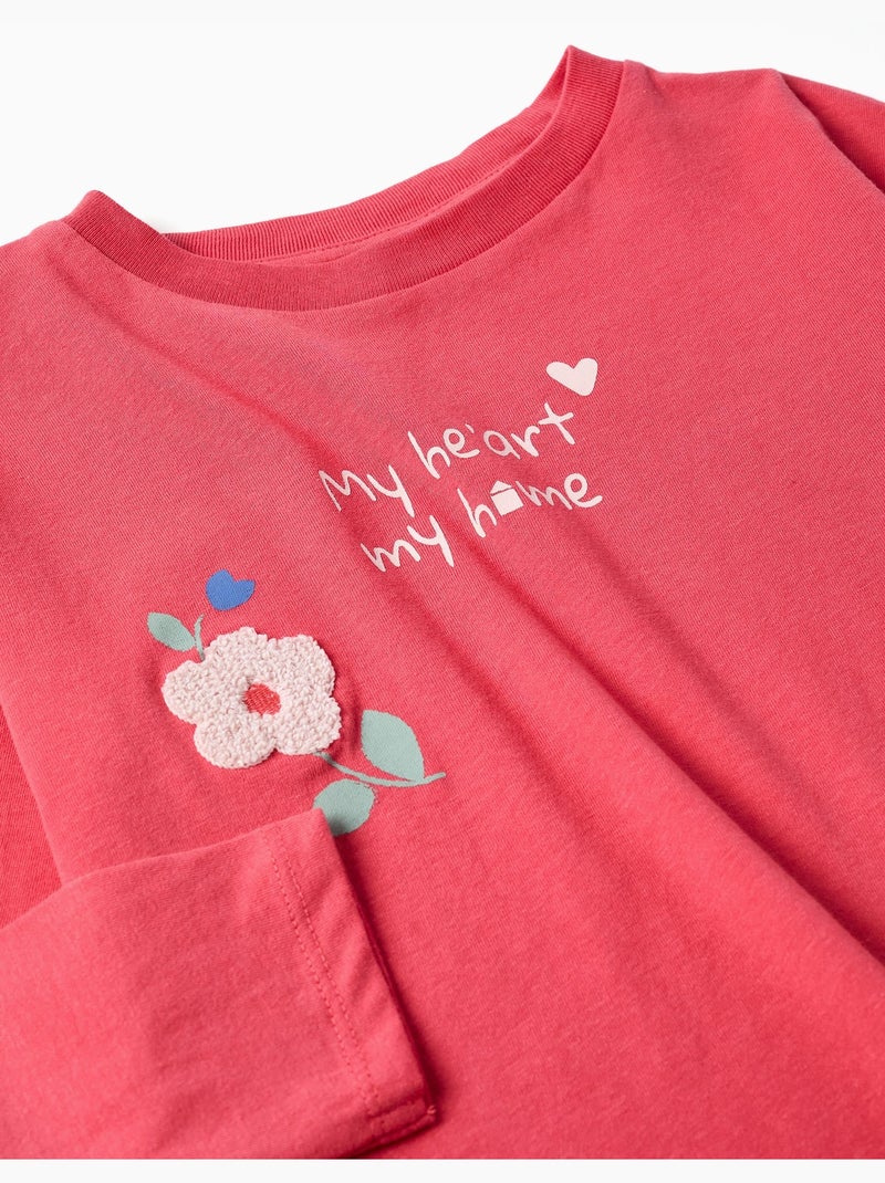 T-shirt en coton à manches longues avec imprimé fleurs Rouge - Kiabi