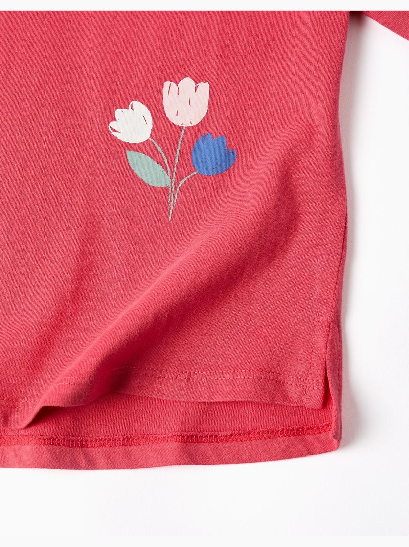 T-shirt en coton à manches longues avec imprimé fleurs Rouge - Kiabi