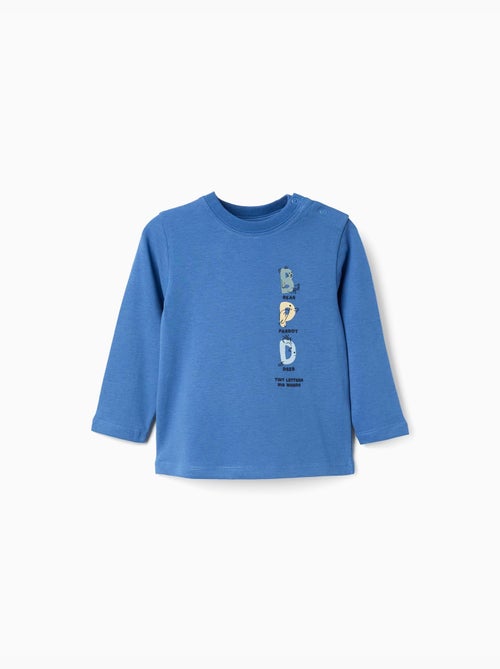 T-shirt en coton à manches longues avec imprimé lettres - Kiabi
