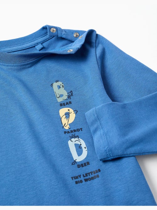 T-shirt en coton à manches longues avec imprimé lettres - Kiabi