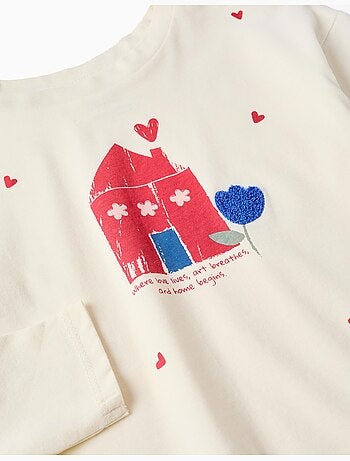 T-shirt en coton à manches longues avec imprimé fleurs