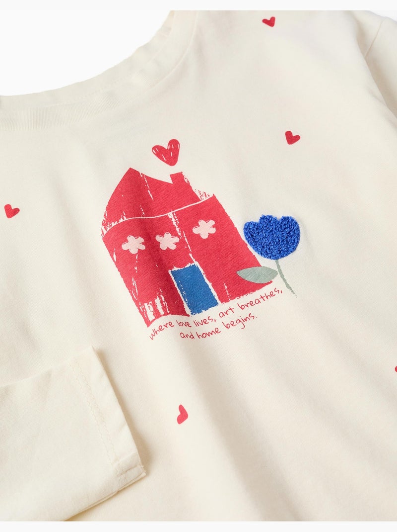 T-shirt en coton à manches longues avec imprimé maison Blanc - Kiabi