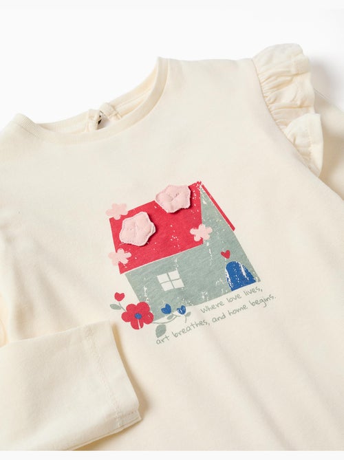 T-shirt en coton à manches longues avec imprimé maison - Kiabi