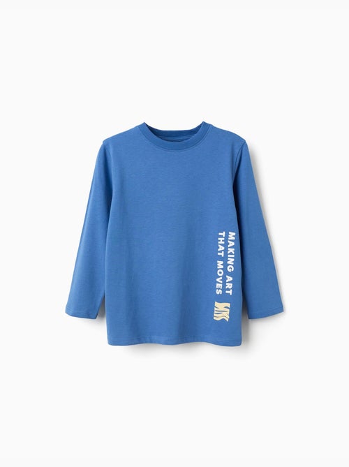 T-shirt en coton à manches longues avec imprimé Making Art - Kiabi