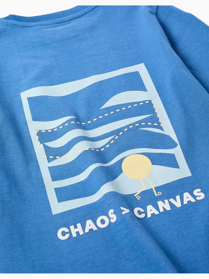 T-shirt en coton à manches longues avec imprimé Making Art Bleu Bleu - Kiabi