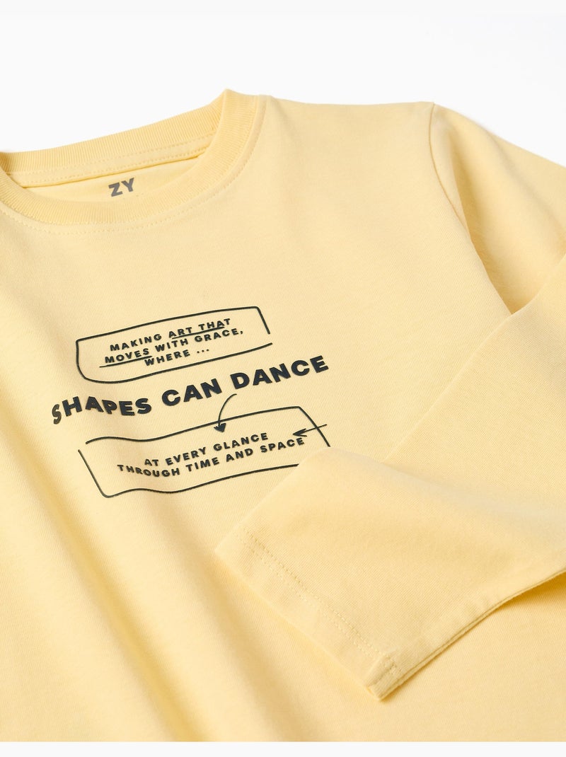 T-shirt en coton à manches longues avec imprimé Making Art Jaune - Kiabi