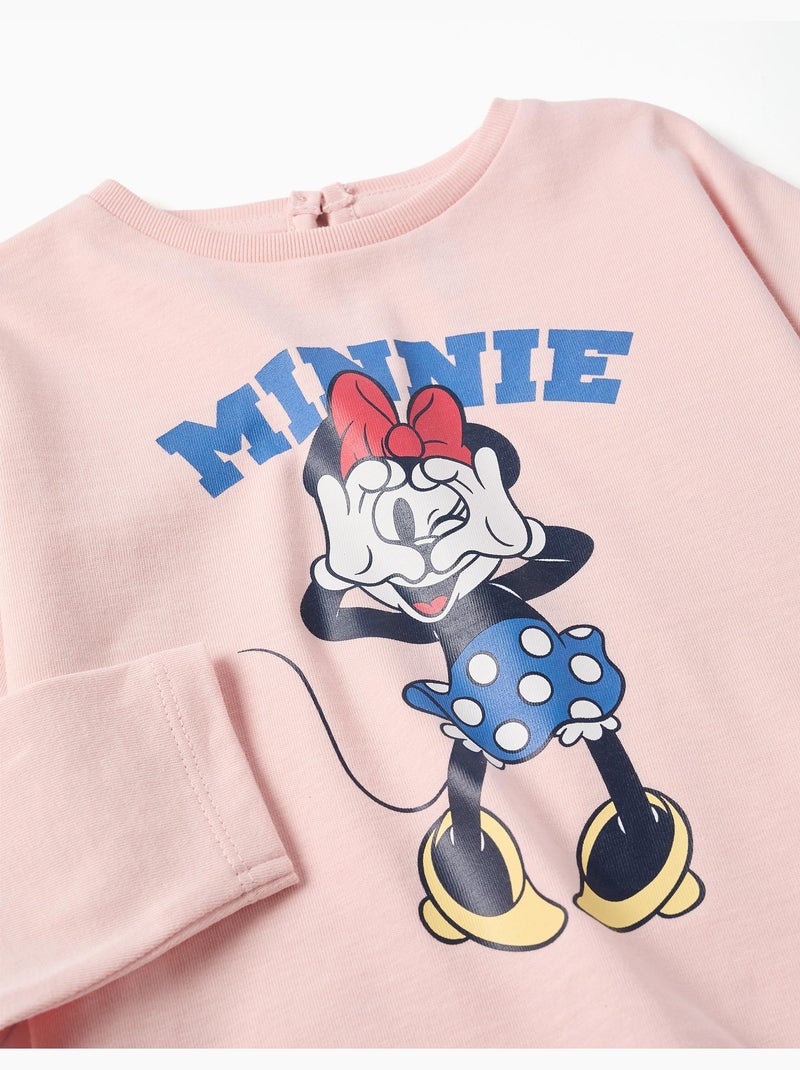 T-shirt en coton à manches longues avec imprimé minnie Rose - Kiabi