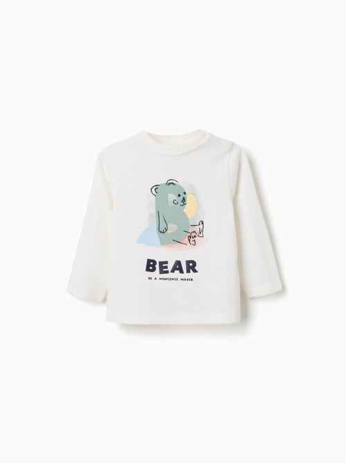 T-shirt en coton à manches longues avec imprimé ours - Kiabi