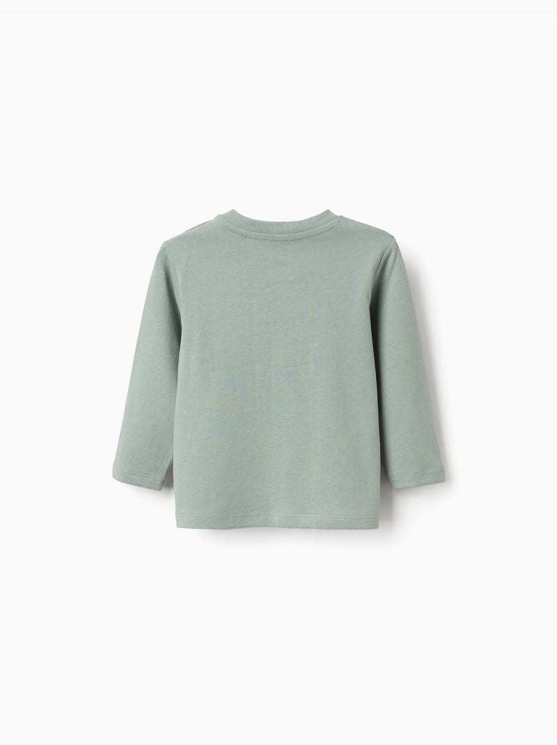 T-shirt en coton à manches longues avec imprimé ours Vert - Kiabi