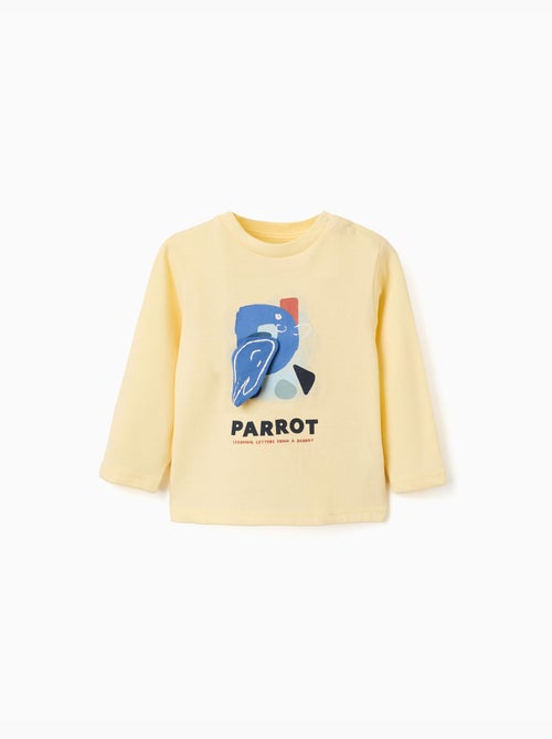 T-shirt en coton à manches longues avec imprimé perroquet - Kiabi