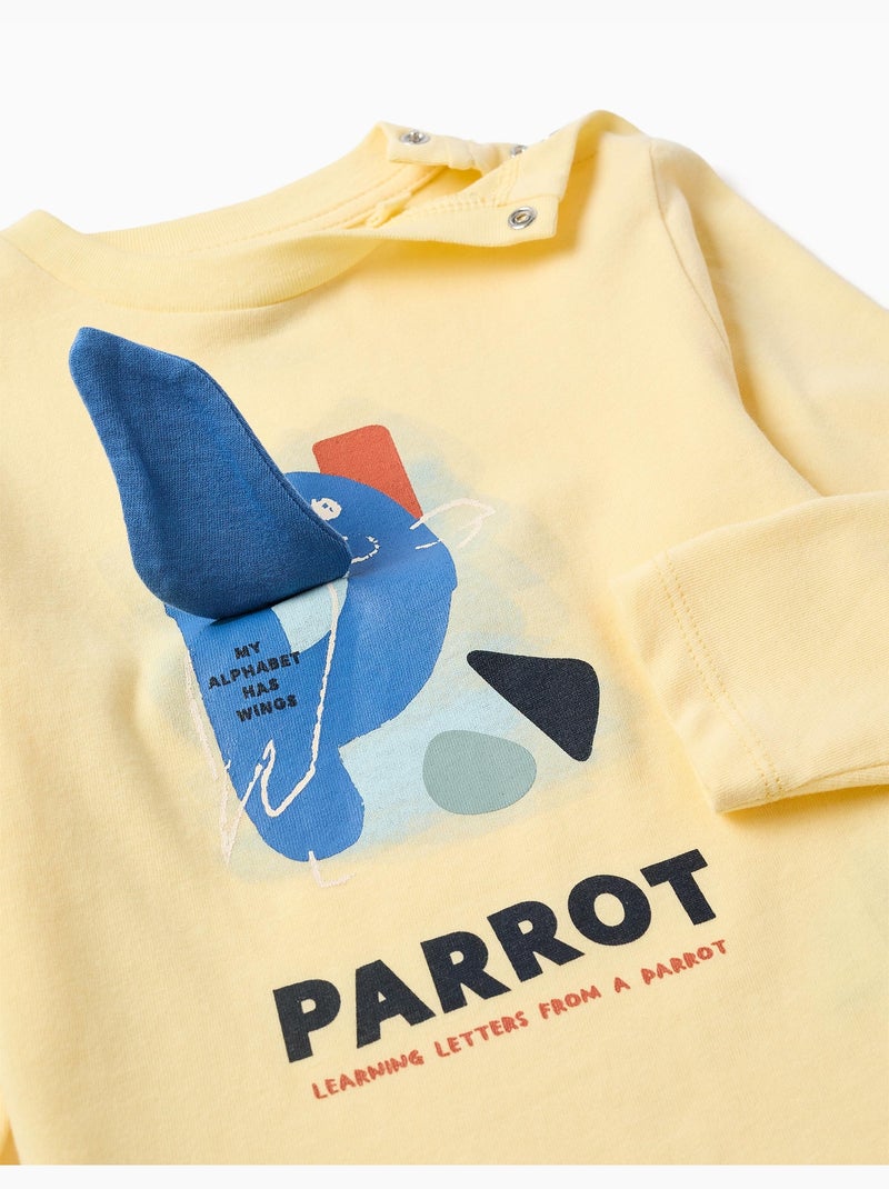 T-shirt en coton à manches longues avec imprimé perroquet Jaune - Kiabi