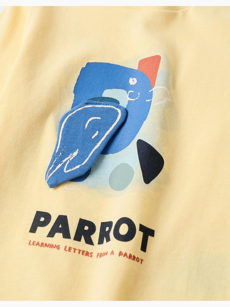 T-shirt en coton à manches longues avec imprimé perroquet Jaune - Kiabi