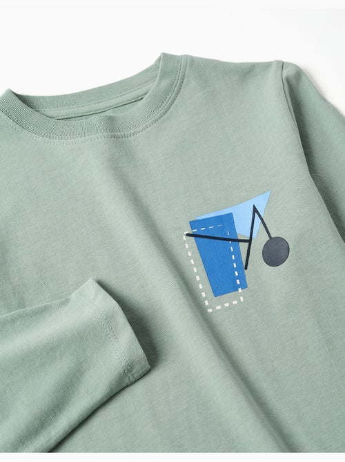 T-shirt en coton à manches longues avec imprimé Shapes - Kiabi