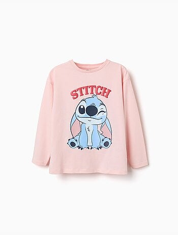 T-shirt en coton à manches longues avec imprimé stitch