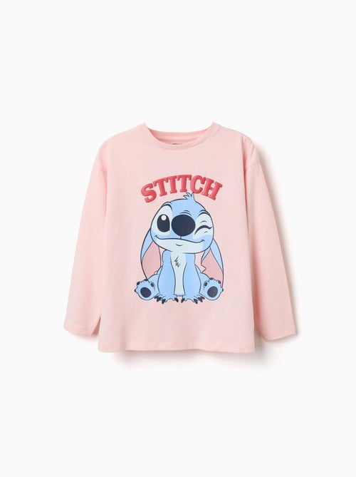 T-shirt en coton à manches longues avec imprimé stitch - Kiabi