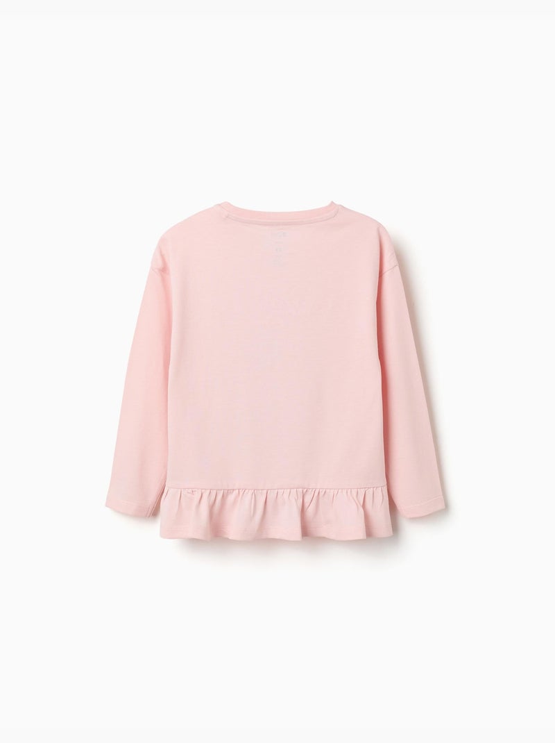 T-shirt en coton à manches longues avec imprimé stitch Rose - Kiabi