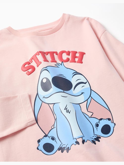 T-shirt en coton à manches longues avec imprimé stitch - Kiabi