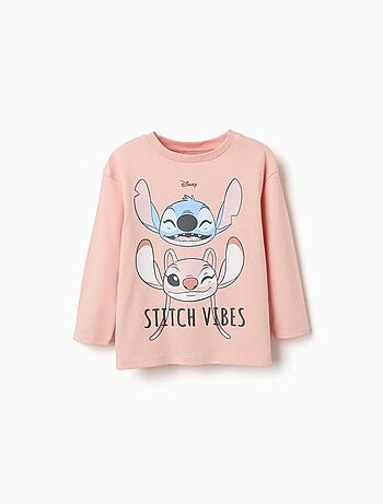 T-shirt en coton à manches longues avec imprimé stitch vibes