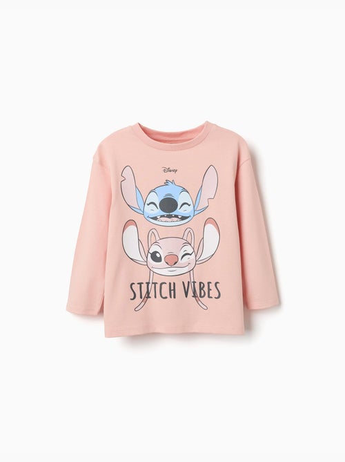 T-shirt en coton à manches longues avec imprimé stitch vibes - Kiabi