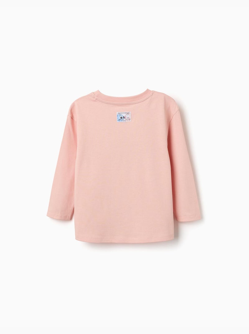 T-shirt en coton à manches longues avec imprimé stitch vibes Rose clair - Kiabi