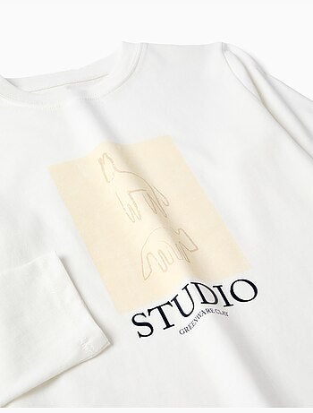 T-shirt en coton à manches longues avec imprimé studio