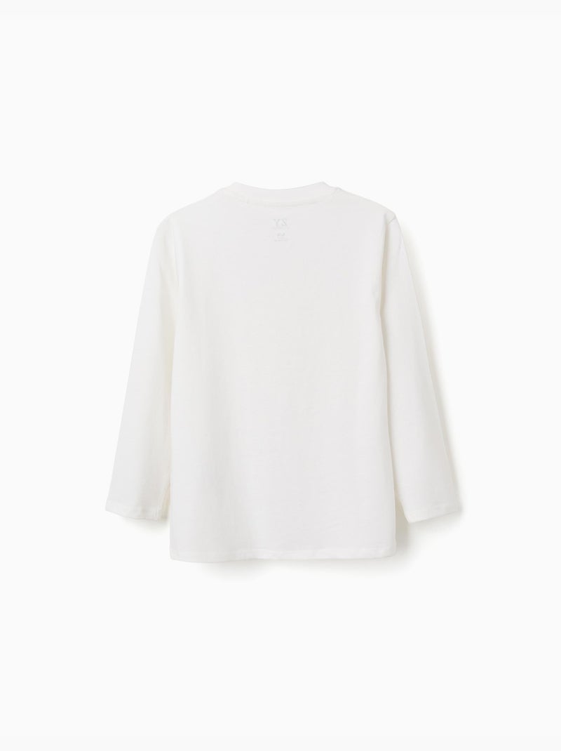 T-shirt en coton à manches longues avec imprimé studio Blanc - Kiabi
