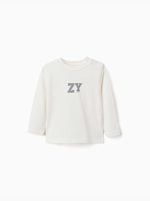 T-shirt en coton à manches longues avec imprimé ZY en relief - Kiabi