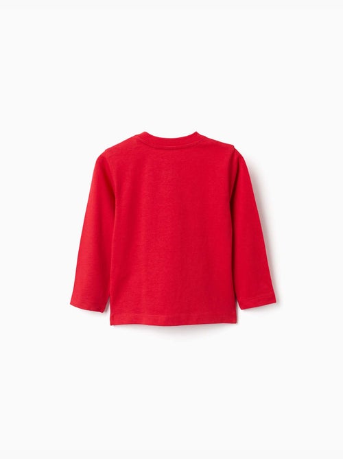 T-shirt en coton à manches longues avec imprimé ZY en relief - Kiabi